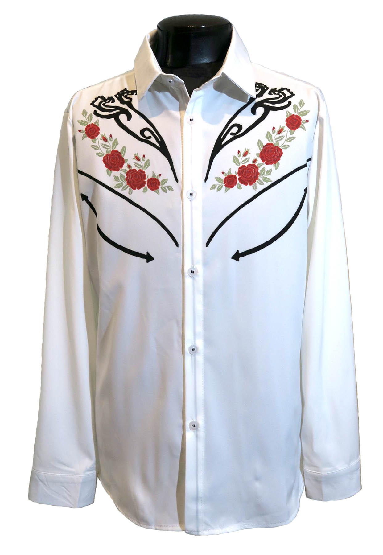 ウエスタンシャツ 白 薔薇 ホワイト メンズ バラ柄 ロカビリー カウボーイ ロック モード ヴィジュアル系