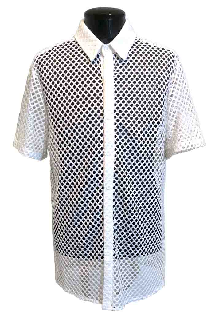 メッシュシャツ 半袖 シースルー 白 ホワイト メンズ レディース 肌見せ セクシー衣装 パンク ロック ヴィジュアル系 網シャツ 仮装