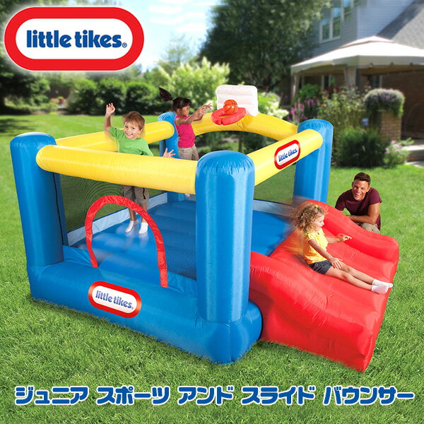 商品詳細 &nbsp; リトルタイクス ジュニア スポーツ アンド スライド バウンサー Little Tikes Junior Sports 'n Slide Bouncer &nbsp; &nbsp; お家でトランポリン遊びができる！リトルタイクス製 バウンスハウス 子供たちが大好きな、飛んだり、跳ねたり楽しいトランポリン♪ スライダーも付いていてジャンプ&スライドできちゃう！ さらにバスケットゴールも付いているので、一度に色々な遊びを楽しめちゃう！ 空気で膨らますタイプのボールも付いているのでこれひとつでOK！！ 付属の送風機を使えばたった数分で膨らませられるのですぐに遊べます 周囲にはネットが付いていて、飛び出してしまう心配もなく、お子様の様子が見えて安心♪ お友達を呼んで思いっきり楽しもう！！ 遊び終わったら付属の収納バッグにコンパクトに収納可能 送風機/収納バッグ/固定用ペグ/リペアキット/ソフトボール 付属 ※海外製品の為、新品の状態でも穴・破け・ほつれ等がある場合も御座います。 ※エアー漏れに関するクレームはお受け出来ませんので、穴・破け・ほつれ等があった場合補修テープ等で修理してご使用ください。 ※お子様が遊んでいる間は送風機でエアーを送り続けてください。 ※設置時には必ずペグで本体を固定してください。 商品状態 &nbsp; 新品 輸入品 安全基準 米国安全基準適合 対象年齢 3歳〜8歳 対象体重 約113kg 最大人数 3人 本体サイズ 約L285cm×W237cm×H183cm 本体重量 約15kg 備考 商品は組み立て作業が必要になります ※輸入商品となりますので、入荷時期によりメーカー表記サイズの誤差や商品画像・機能説明が実際の商品と異なる場合が御座いますので、ご了承の上ご購入ください。 &nbsp; こちらの商品はUSA直輸入商品です。 ※輸入商品特有のパッケージの汚れや破れや輸送による本体の擦り傷等がある可能性が御座いますのでご理解、ご了承ください。 説明書など付属品は全て英語表記となります。 ※こちらの商品は並行輸入商品の為、お買い物ガイドをご確認の上ご注文ください。 【配送についてのご注意】 ※同一カートでのご注文に限り送料無料の対象となります。(160サイズ以上の大型商品を除く) ※送料無料商品と大型商品を同時にご注文の場合でも、大型商品の送料は必要となります。 ※大型商品を複数ご購入の場合、同梱ができない場合は個別に送料がかかります。 ※沖縄県及び離島は送料着払いとなります。 630873