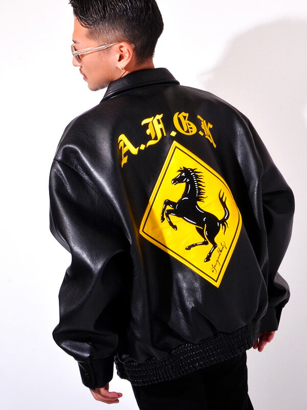 AFGK スタジャン A FEW GOOD KIDS メンズ レディース ブランド 大きいサイズ アフューグッドキッズ アウター PUレザー  RACING LEATHER JACKET レーシング レザージャケット ビッグシルエット ワッペン ストリート スポーツ ダンス インスタ