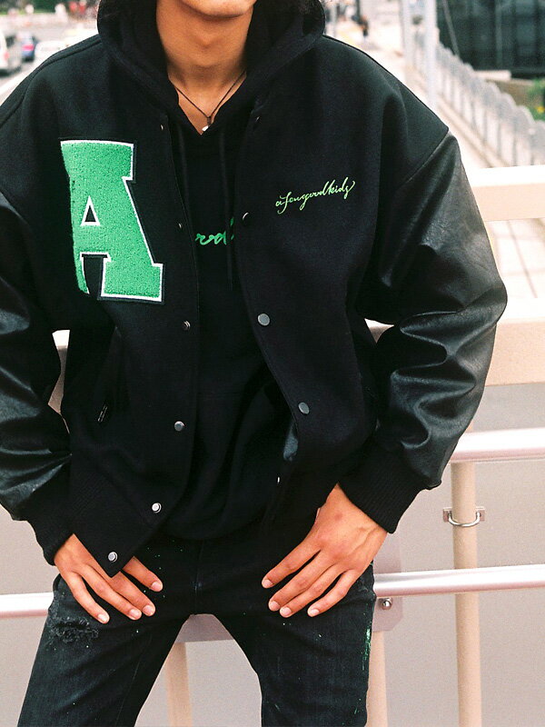 【在庫処分】AFGK スタジャン A FEW GOOD KIDS メンズ レディース アフューグッドキッズ アウター 3D LOGO VARSITY  ロゴ サークルロゴ バーシティジャケット アウター ストリート ダンス インスタ OUT-AFGK-5