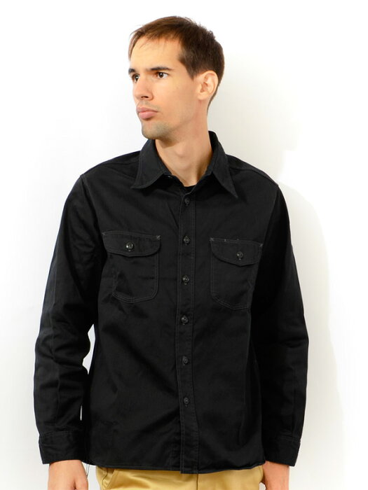BUZZ RICKSON'S バズリクソンズ シャツ メンズ レディース ユニセックス 綿100% 長袖 黒 ヘリンボーン ワークシャツ  Herringbone Work Shirt 東洋エンタープライズ 日本製 BR26081