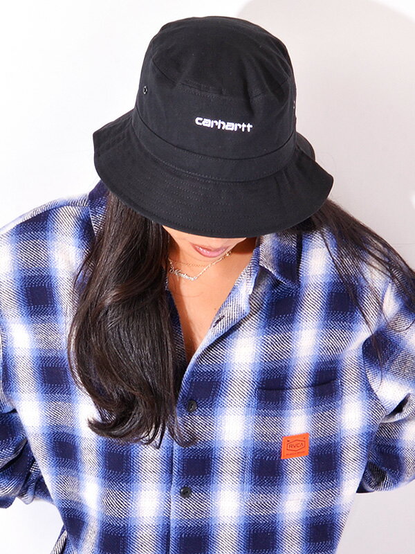 Carhartt WIP カーハート 帽子 ハット メンズ レディース 大きいサイズ ブランド ワーク アウトドア ダンス ストリート バケットハット  バケハ おしゃれ かわいい シンプル ユニセックス SCRIPT BUCKET HAT スクリプト ロゴ ロゴ刺繍 キャンプ 黒 I029937