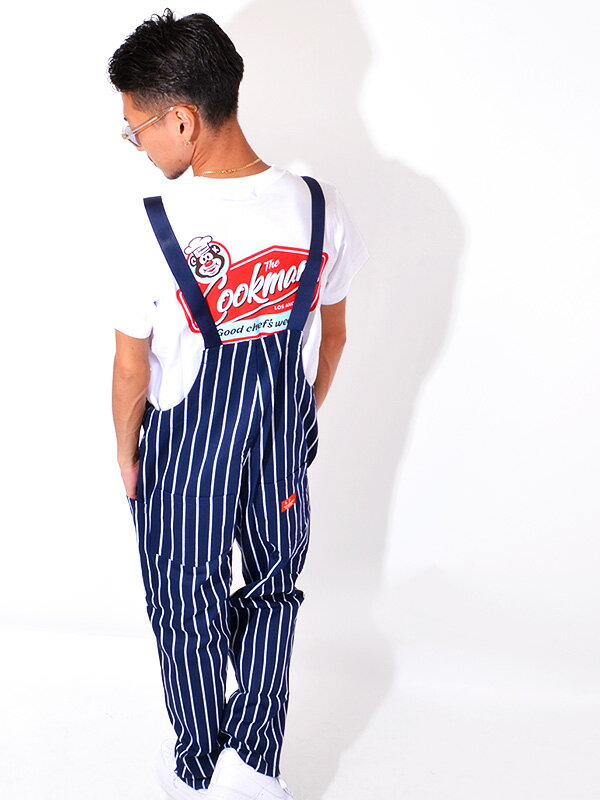 COOKMAN クックマン オーバーオール メンズ レディース 大きいサイズ おしゃれ かわいい ゆったり Fisherman's Bib Overall STRIPE Navy ストライプ フィッシャーマンズ ビブ オーバーオール コックマン ロールアップ 231-03856 父の日 ギフト プレゼント