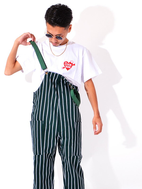 COOKMAN クックマン オーバーオール メンズ レディース 大きいサイズ おしゃれ かわいい ユニセックス Fisherman's Bib Overall STRIPE ストライプ ダークグリーン フィッシャーマンズ ビブ オーバーオール コックマン 231-03857 父の日 ギフト プレゼント