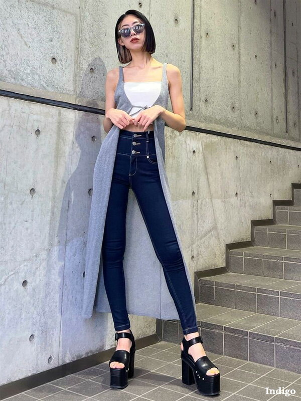 EMODA エモダ デニム 細い ハイウエスト パンツ スキニー スキニーパンツ スリム タイト ストレッチ おしゃれ かわいい ELDER NUDE  H/W DENIM FIX H/W DENIM 美脚 脚長 定番 細見え レギンス レギパン 無地 シンプル ハイウエストパギンス