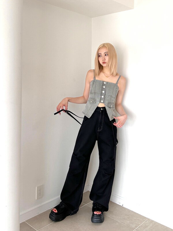 EMODA エモダ デニムパンツ レディース ダブル ベルト ルーズ EMODA エモダ デニムパンツ レディース ダブル ベルト ルーズ