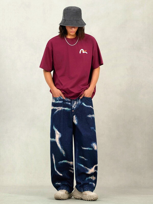 EVISU エヴィス ジーンズ カモメ 家紋 タイダイ デニム パンツ ワイド