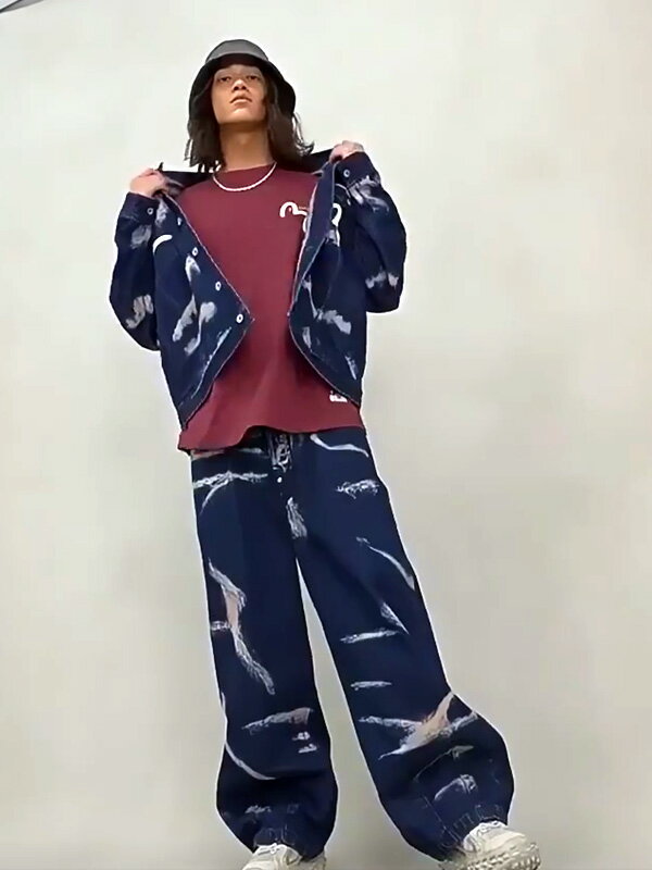 EVISU エヴィス ジーンズ カモメ 家紋 タイダイ デニム パンツ ワイド