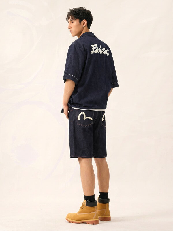 EVISU エヴィス ジーンズ デニムショーツ カモメ プリント ボタン