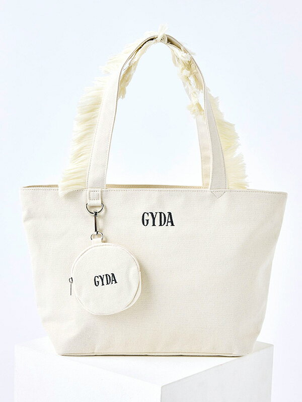 GYDAホワイト トートバッグ ロゴ タッセル付き GYDA ジェイダ フリンジ トート バッグ ミニポーチ付き A4対応