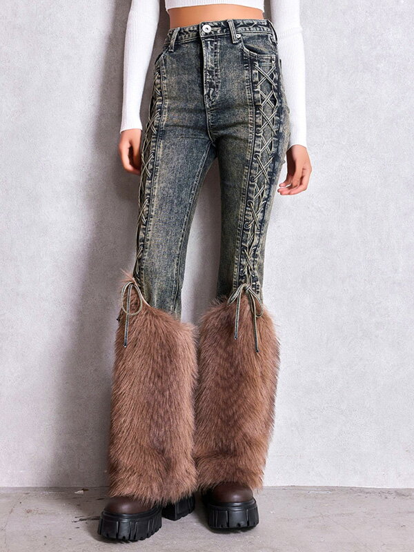SLY フレアデニムパンツ moussy EMODA GYDA rienda GYDA ジェイダ デニム パンツ ハイウエスト LEG 2WAY ECO FUR サイド