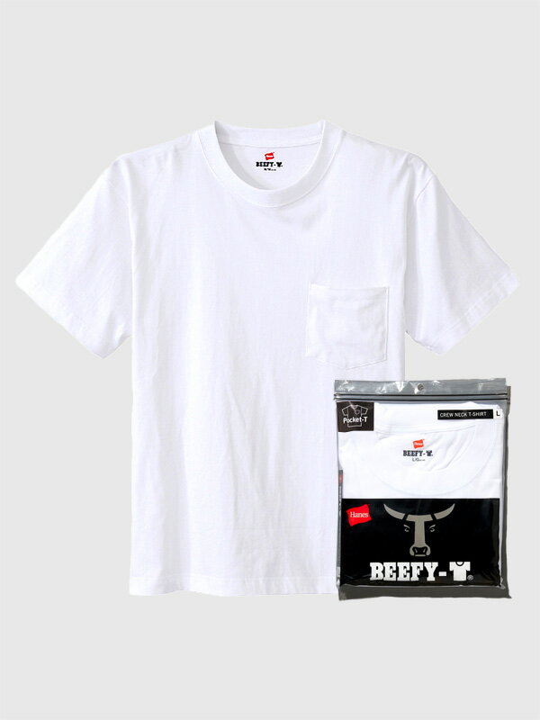 【ネコポス送料無料】Hanes BEEFY ヘインズ ビーフィー Tシャツ メンズ レディース 半袖 黒 白 ユニセックス 大きいサイズ 綿100 無地 ポケット ポケT スポーツ カジュアル パックT ヘビーウエイト クルーネック 丸胴 H5190 父の日 ギフト プレゼント