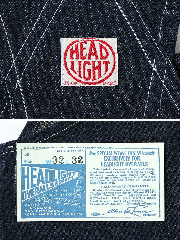 S*y様 HEADLIGHT WORK CLOTHES オーバーオール看板 HEADLIGHT オーバーオール デニム ハイバック ドーナツボタン 定規