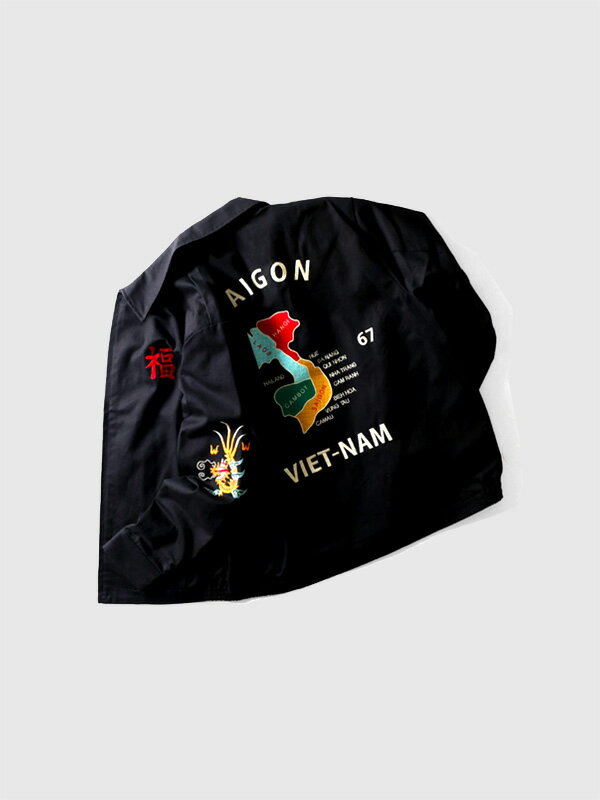 HOUSTON ヒューストン ベトジャン メンズ レディース ベトナムジャケット VIETNAM JACKET 刺繍 タイガー 虎 トラ 福 マップ 地図 大きいサイズ ゆったり おしゃれ かっこいい ブラック オフホワイト オリーブドラブ ジャケット 51350 51351 新学期 ギフト プレゼント