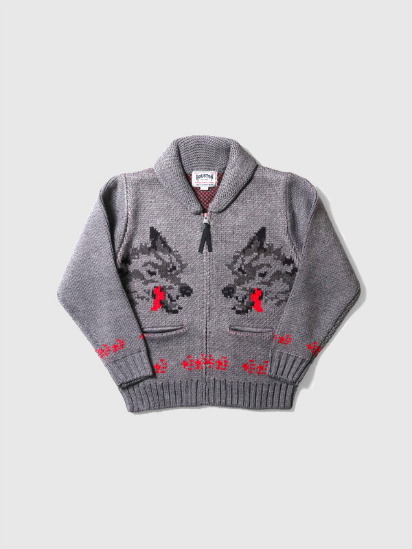 HOUSTON ヒューストン カウチン ニット セーター メンズ レディース COWICHAN SWEATER WOLF ウルフ オオカミ カーディガン スカジ...