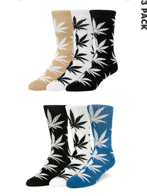 HUF ハフ ソックス レディース メンズ おしゃれ かわいい ブランド 靴下 3足セット ユニセックス ESSENTIALS PLANTLIFE SOCKS 3 PACK マリファナ プラントライフ柄 ヘンプ 総柄 植物 草木 ストリート スケーター スケート フェス SK00465 冬休み ギフト プレゼント