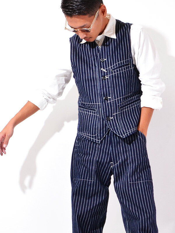 SUGAR CANE シュガーケーン ウォバッシュ ストライプ ベスト メンズ レディース ユニセックス ワークベスト ストライプベスト 9oz. WABASH STRIPE WORK VEST 9オンス インディゴ デニム 日本製 東洋エンタープライズ SC12654 父の日 ギフト プレゼント