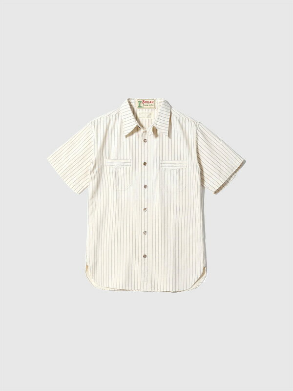 Rakuten - SUGAR CANE シュガーケーン シャツ 半袖 FICTION ROMANCE 8.5oz.WHITE WABASH STRIPE WORK SHIRT SHORT SLEEVE ホワイト ウォバッシュ 日本製 東洋 SC37275