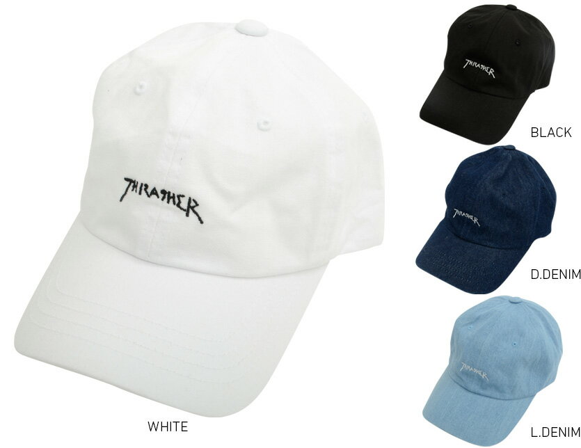 Thrasher スラッシャー キャップ レディース メンズ ユニセックス ブランド おしゃれ かわいい 帽子 ロゴ Cap Logo 刺繍 ストラップバック 手書きロゴ 6panel 6パネル ローキャップ ストリート スケート スケートボード 黒 白 Gonz Logo Low Cap 16th C26