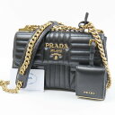 プラダ ダイアグラム チェーンショルダーバッグ ロゴ ポーチ付 1BD201 ショルダーバッグ レザー ブラック【中古】未使用品 本物 PRADA