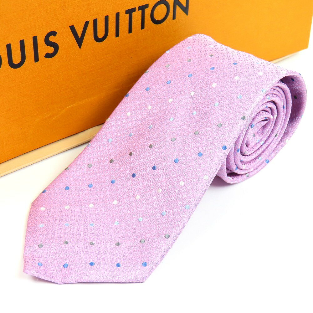 ルイヴィトン ビジネス Yシャツ スーツ 22年製 ドット シルク100% ネクタイ シルク ピンク メンズ【中古】未使用品 本物 LOUIS VUITTON