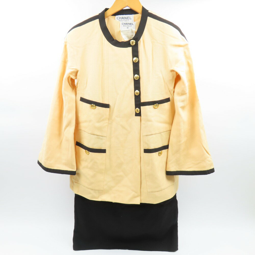 シャネル ジャケット ワンピース ココマーク 36 ヴィンテージ セットアップ シルク/レーヨン ベージュ レディース【中古】美品 本物 CHANEL