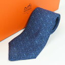 エルメス 総柄 ビジネス Yシャツ スーツ シルク100% ネクタイ シルク ネイビー メンズ【中古】新品同様美品 本物 HERMES