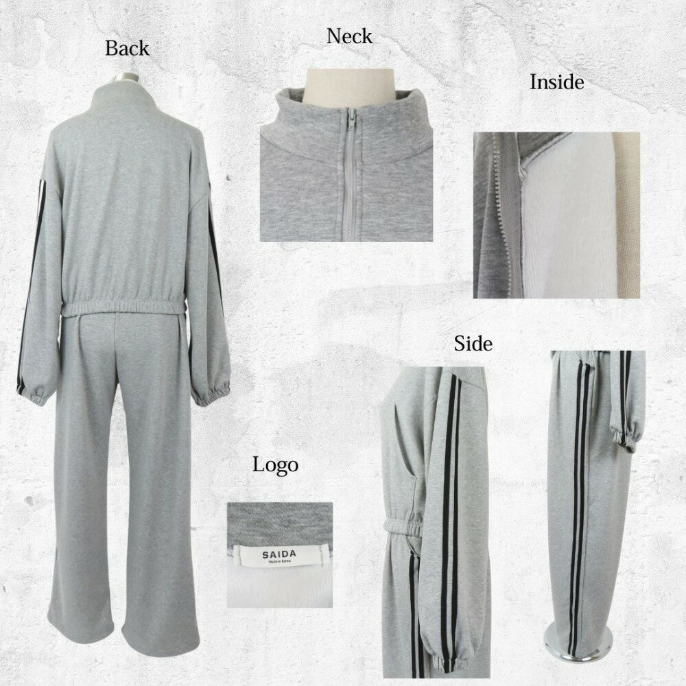 ノーブランド 韓国アパレル ファッション インポート 20代 30代 秋 冬 トレンド おしゃれ 可愛い サイズフリー サイドライン 裏起毛 セットアップ グレー レディース【中古】未使用品 本物 no brand