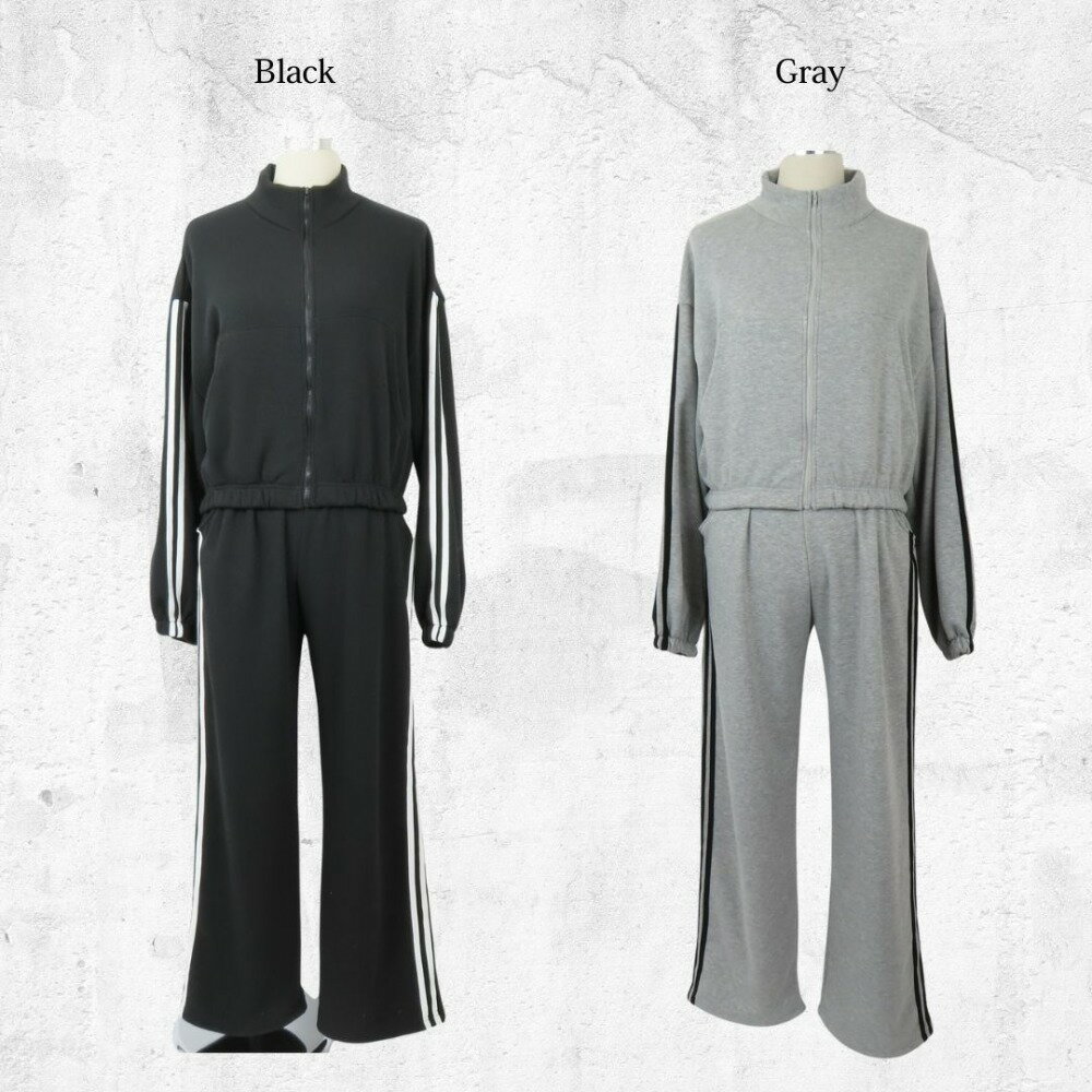 ノーブランド 韓国アパレル ファッション インポート 20代 30代 秋 冬 トレンド おしゃれ 可愛い サイズフリー サイドライン 裏起毛 セットアップ グレー レディース【中古】未使用品 本物 no brand