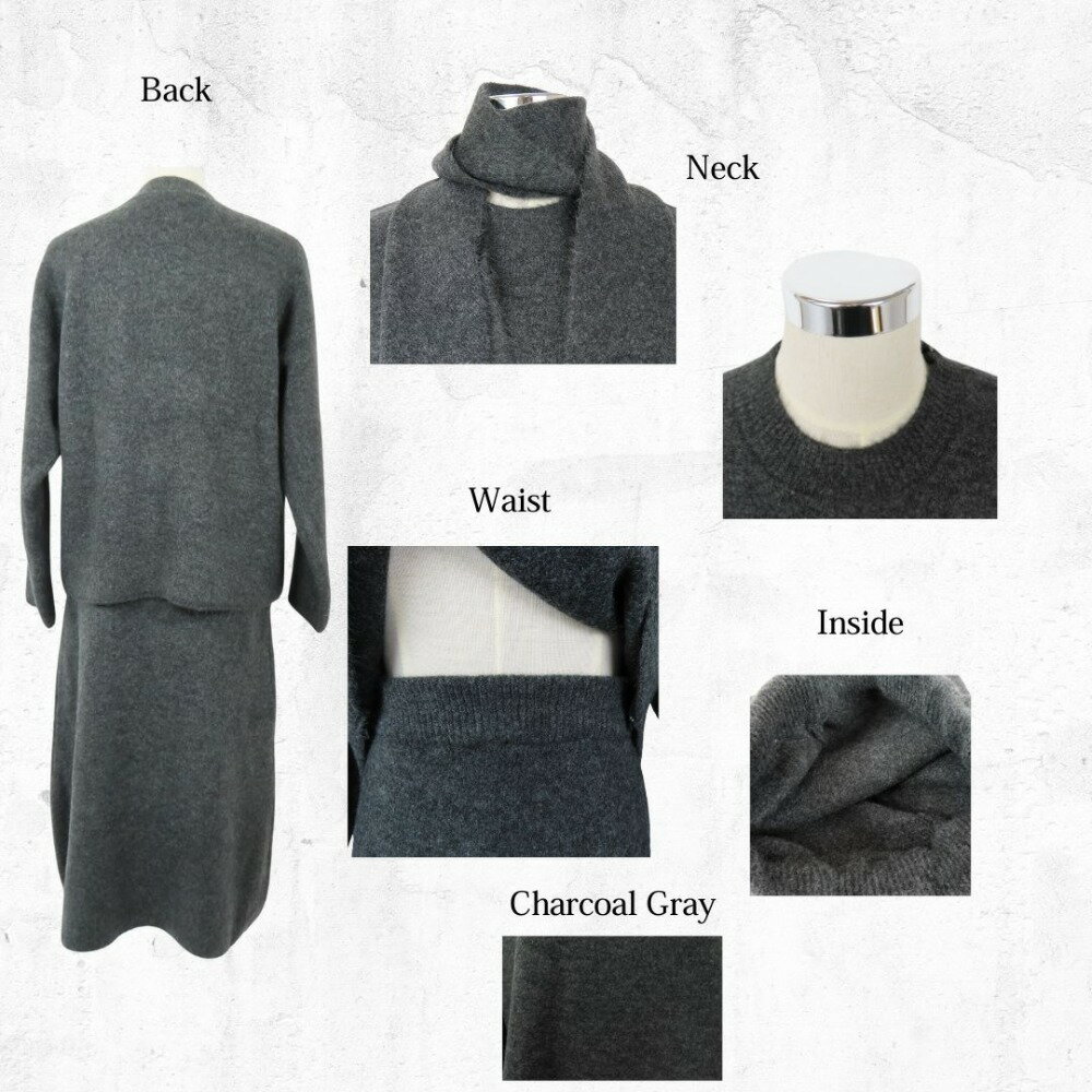 ノーブランド 韓国アパレル ファッション インポート 20代 30代 秋 冬 トレンド おしゃれ 可愛い サイズフリー ニットスカート マフラー付き セットアップ チャコールグレー レディース【中古】未使用品 本物 no brand