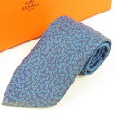 エルメス 魚柄 総柄 ビジネス Yシャツ スーツ シルク100% ネクタイ シルク ブルー メンズ【中古】 本物 HERMES