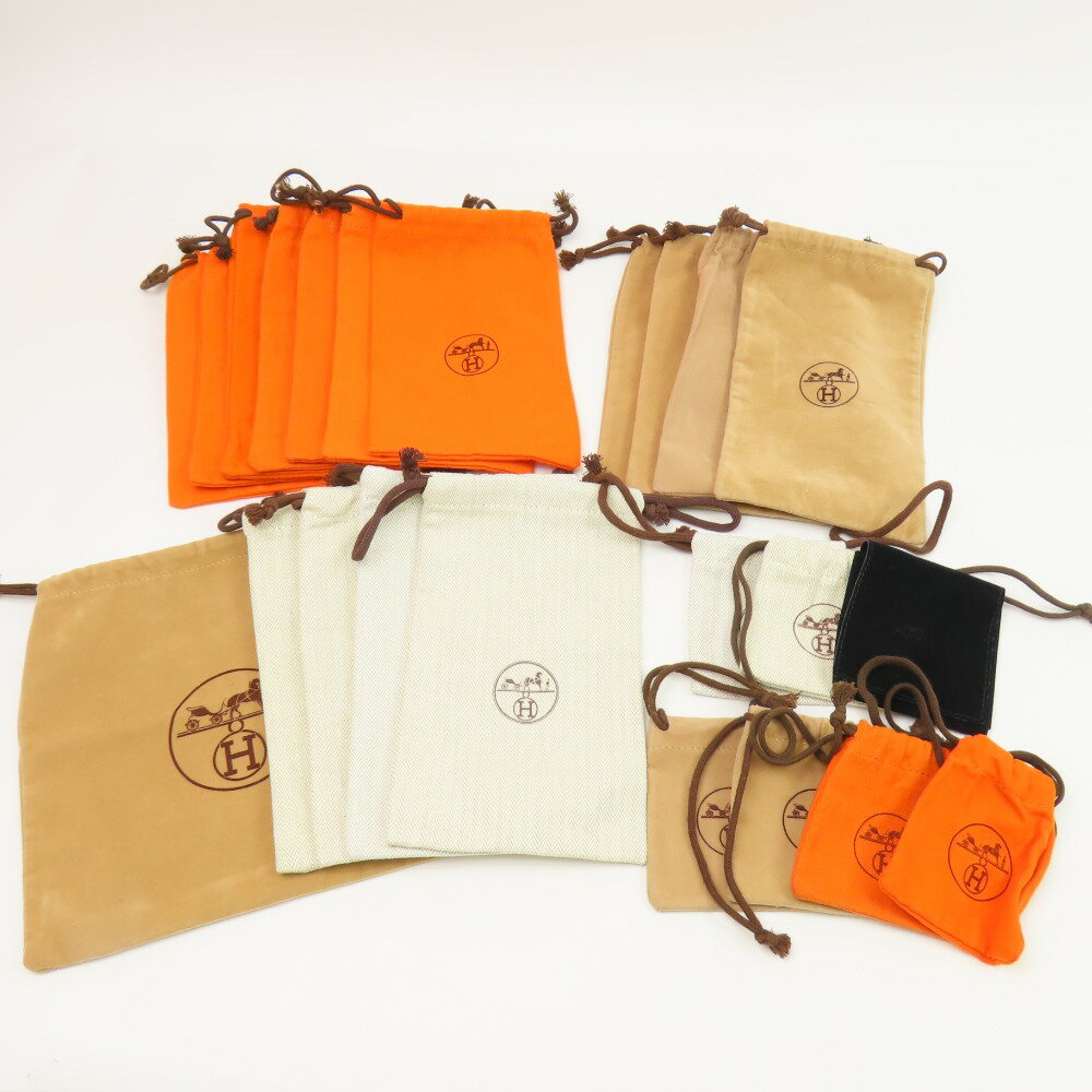 エルメス 巾着 保存袋 ダストバッグ 小物用 アクセサリー用 23点 セット まとめ売り サイズ色々 その他小物 コットン オレンジ ユニセックス【中古】美品 本物 HERMES