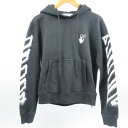 オフホワイト ロゴ 服 フード付き スウェット トレーナー 長袖 M コットン100% パーカー コットン ブラック メンズ【中古】極美品 本物 OFF-WHI...