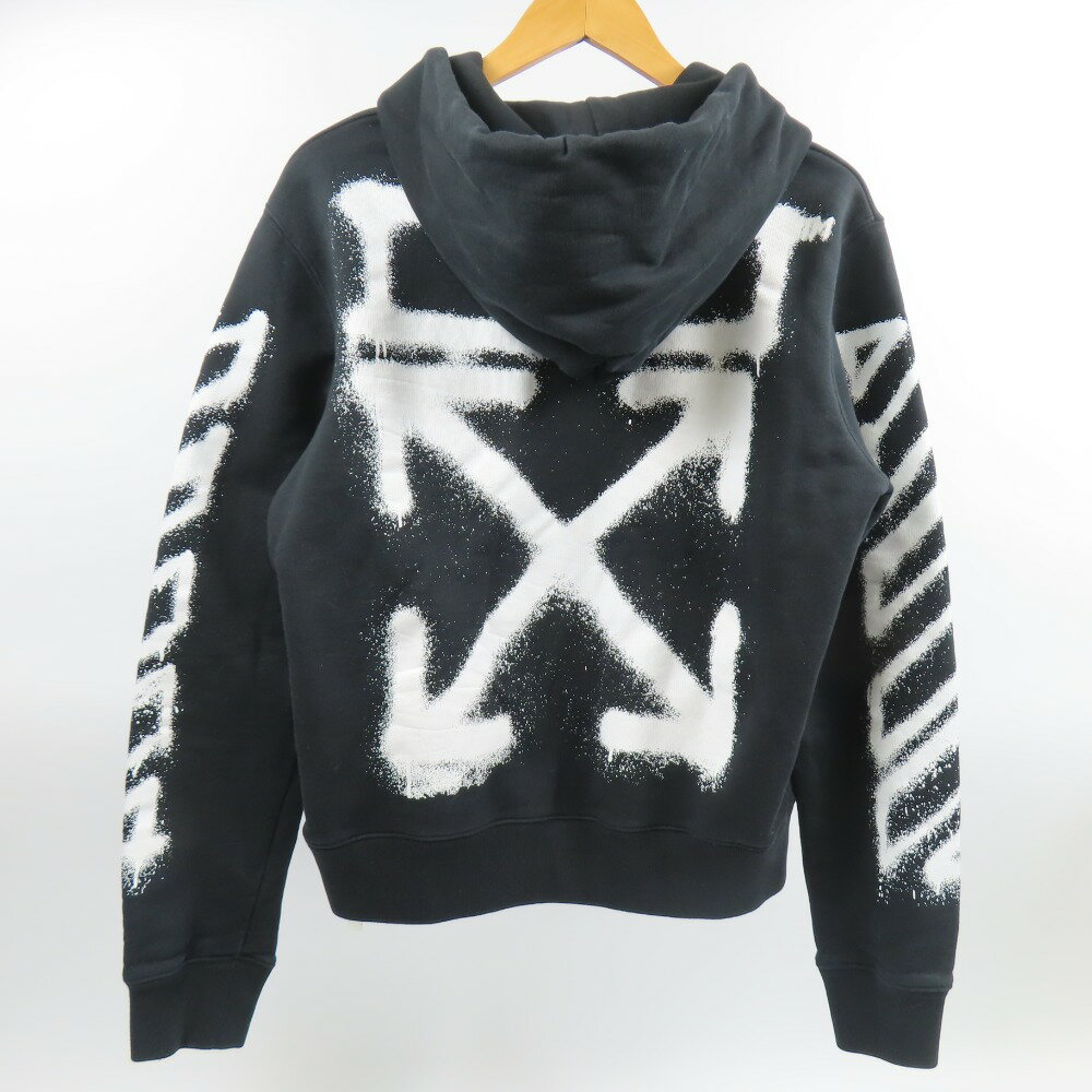 オフホワイト ロゴ 服 フード付き スウェット トレーナー 長袖 M コットン100% パーカー コットン ブラック メンズ【中古】極美品 本物 OFF-WHITE
