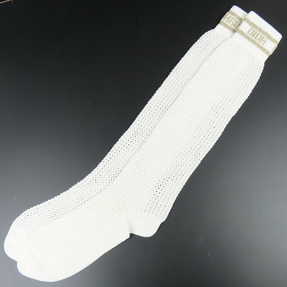 クリスチャンディオール ロゴ メッシュ 靴下 ソックス くつ下 その他小物 ナイロン ホワイト レディース【中古】未使用品 本物 Christian Dior