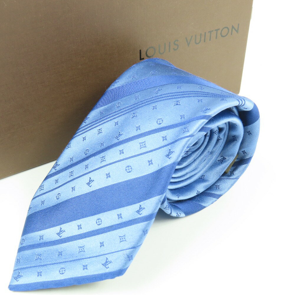 ルイヴィトン モノグラム クラヴァット M72637 ビジネス スーツ Yシャツ シルク100％ ネクタイ シルク ブルー メンズ【中古】綺麗 本物 LOUIS VUITTON