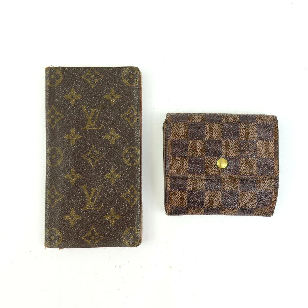 ルイヴィトン エリーズ 札入れ 2点 セット ジャンク ダミエ モノグラム 三つ折り財布 PVC ブラウン レディース【中古】 本物 LOUIS VUITTON(4.0)