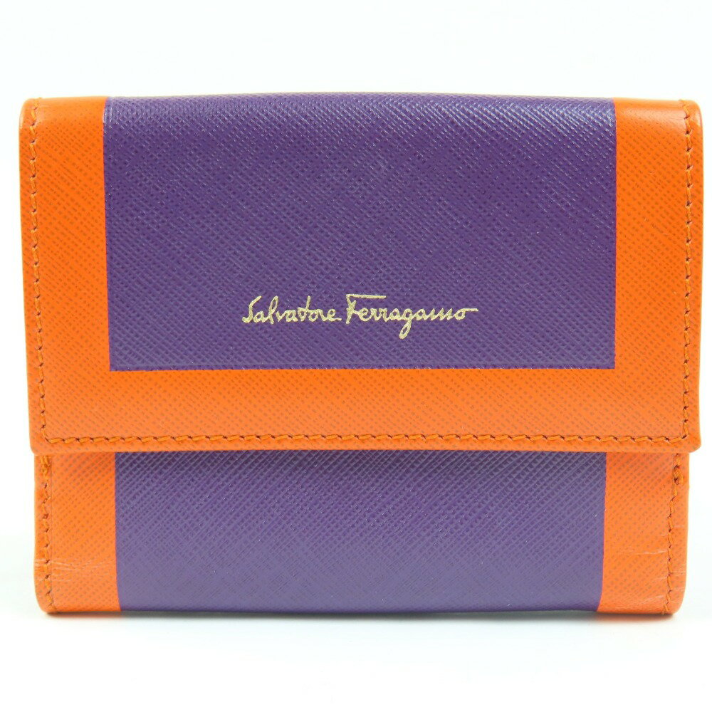 乐天商城 - サルヴァトーレフェラガモ Wホック コンパクトウォレット パイカラー 二つ折り財布 PVC パープル レディース【中古】新品同様美品 本物 Salvatore Ferragamo