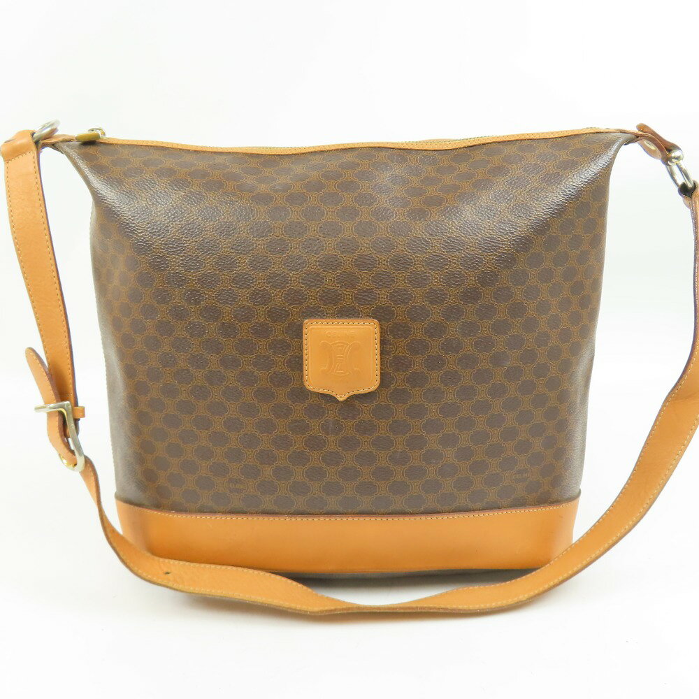 セリーヌ マカダム ヴィンテージ ショルダーバッグ PVC/レザー ブラウン レディース【中古】 本物 CELINE