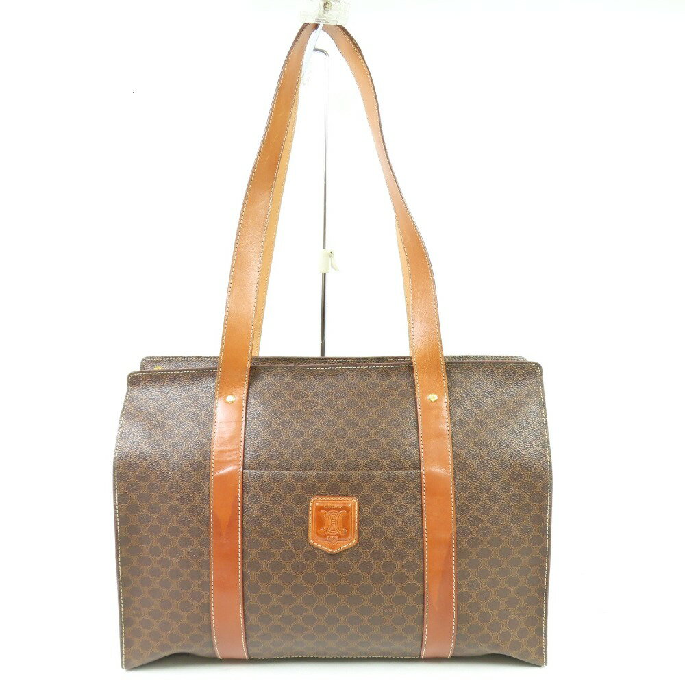 セリーヌ マカダム トートバッグ ショルダーバッグ PVC/レザー ブラウン レディース【中古】綺麗 本物 CELINE