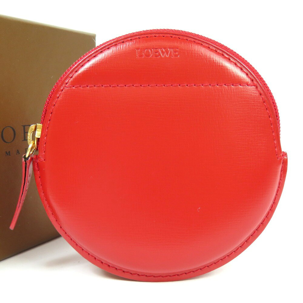 LOEWE - ロエベ 丸形 小銭入れ ポーチ ヴィンテージ コインケース レザー レッド レディース【中古】極美品 本物 LOEWE