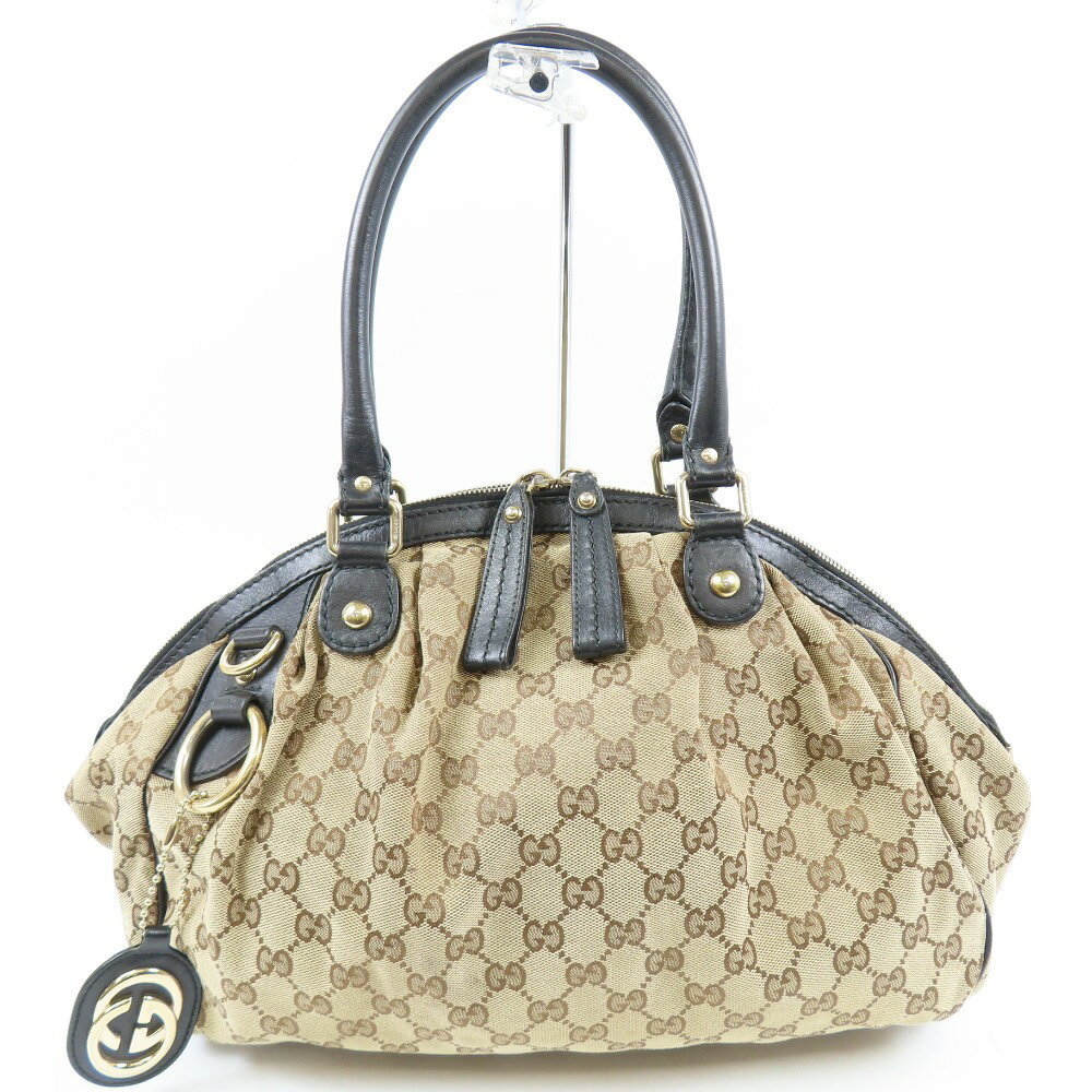 gucci///////////////\\\\\\\' - グッチ スーキー GGキャンバス チャーム付 ハンドバッグ ショルダーバッグ キャンバス/レザー ブラウン レディース【中古】 本物 GUCCI