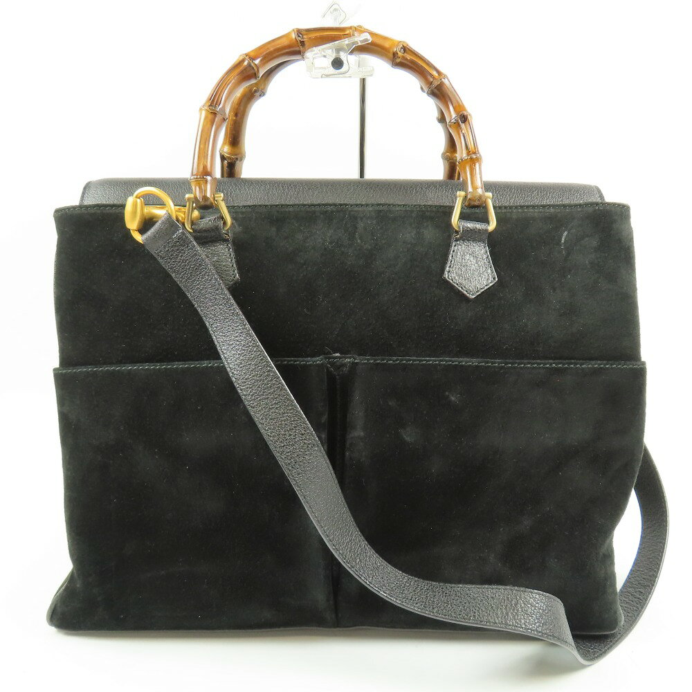 gucci///////////////\\\\\\\' - グッチ バンブーライン オールドグッチ 2WAY ショルダーバッグ ハンドバッグ スウェード/バンブー ブラック レディース【中古】綺麗 本物 GUCCI