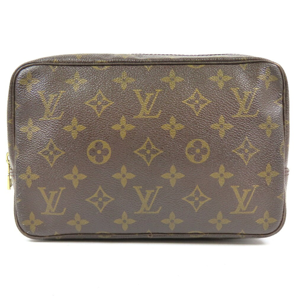LOUIS VUITTON - ルイヴィトン トゥルーストワレット 28 化粧ポーチ コスメポーチ 小物入れ ヴィトン クラッチバッグ PVC ブラウン レディース【中古】美品 本物 LOUIS VUITTON