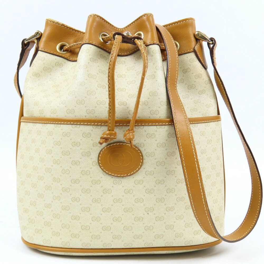 GUCCI\\\'\\\' - グッチ GG柄 オールド 巾着 ヴィンテージ ショルダーバッグ PVC/レザー ベージュ レディース【中古】 本物 GUCCI