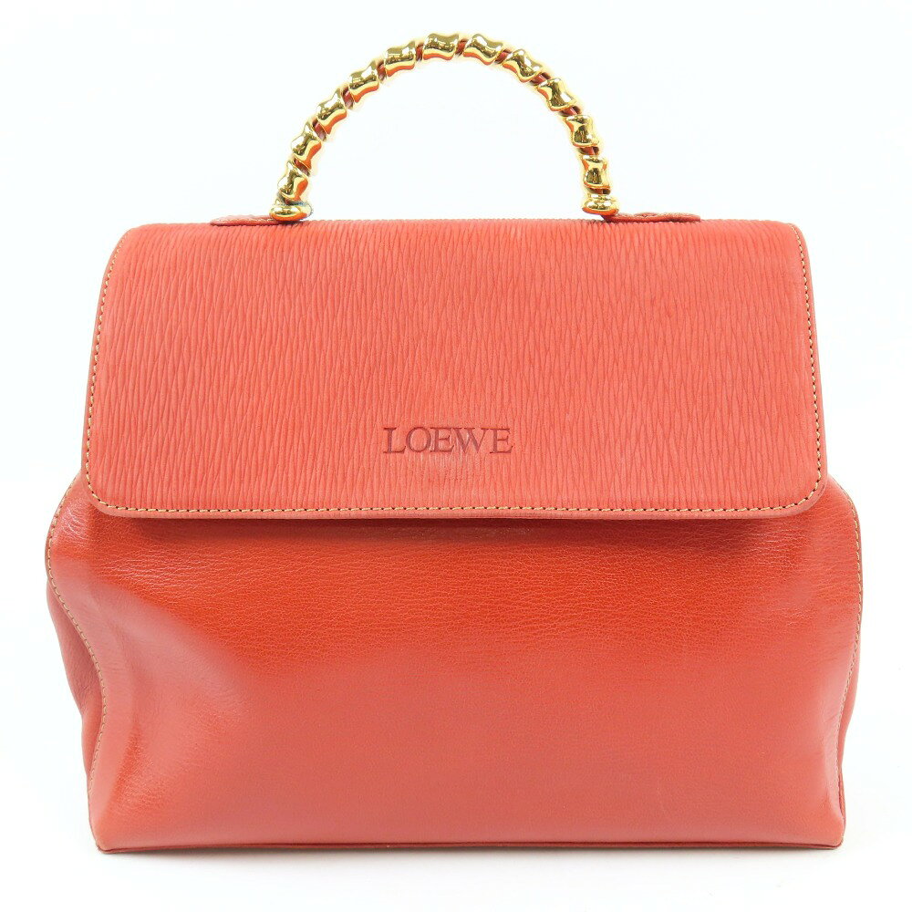 ロエベ ベラスケス ツイスト金具 ヴィンテージ ハンドバッグ レザー レッド レディース【中古】極美品 本物 LOEWE