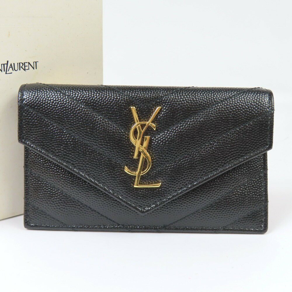 乐天商城 - サンローラン YSL カサンドラ エンベロープ フラグメントケース コインケース 小銭入れ 612808 カードケース レザー ブラック レディース【中古】未使用品 本物 SAINT LAURENT