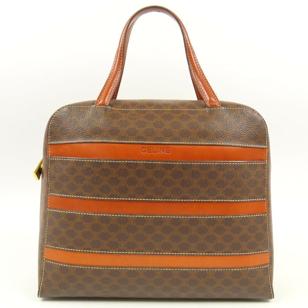 CELINE - セリーヌ マカダム ヴィンテージ ハンドバッグ PVC/レザー ブラウン レディース【中古】美品 本物 CELINE