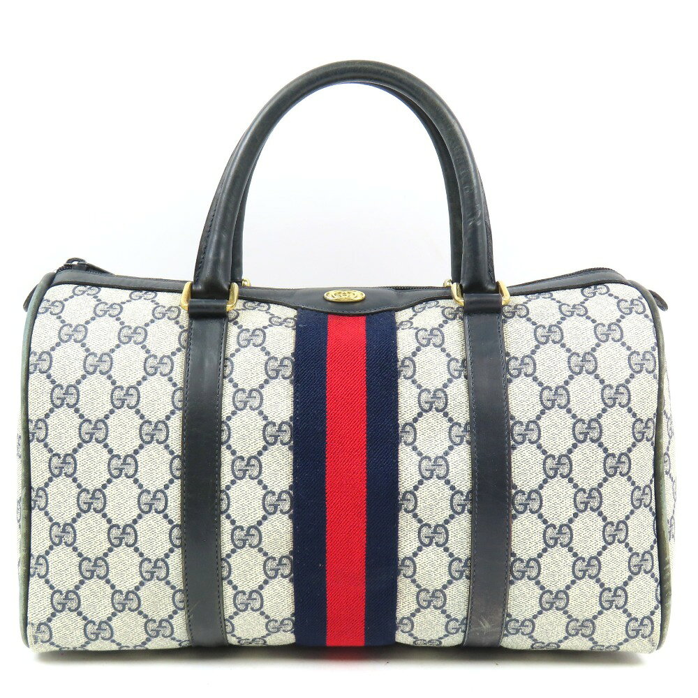 gucci///////////////\\\\\\\\\\\\\\\\\\\\\\\\\\\\\\\\\\\\\\\\\\\\\\\\\\\\\\\\\\\\\\\' - グッチ GG柄 シェリーライン オールドグッチ ミニボストンバッグ ヴィンテージ ハンドバッグ PVC/レザー ブルー レディース【中古】綺麗 本物 GUCCI